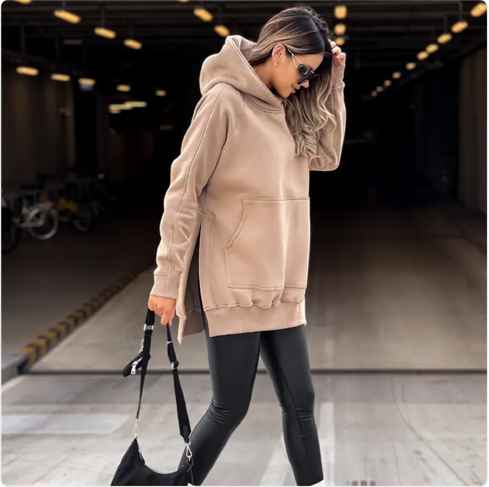 Women's Solid Color Split Hoodie Sweater | Streetwear