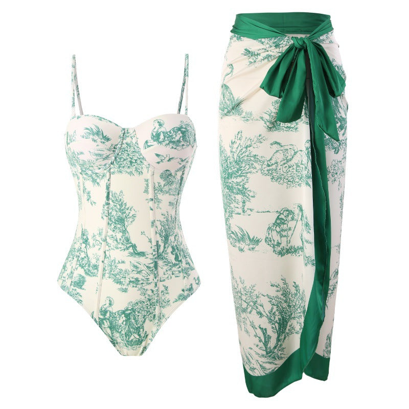 2023 Women's Retro One-Piece Swimwear with Skirt Set
