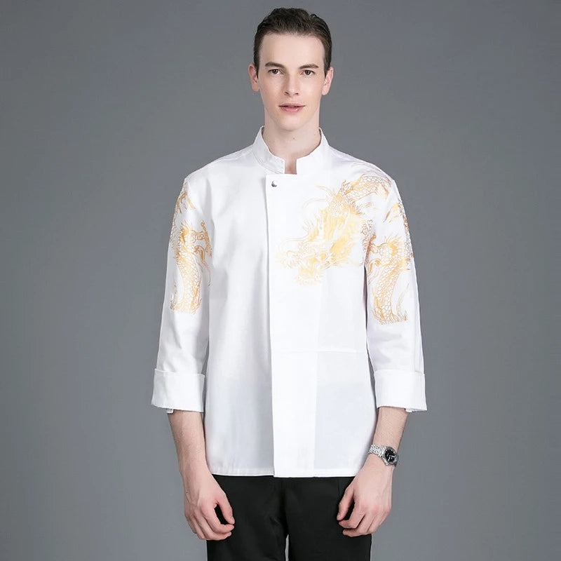 Long Chef Work Coat with Bakery Print Uniform