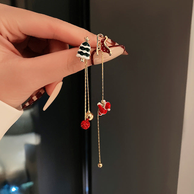 Cute Santa Lady Earrings with Sleigh Christmas Tree