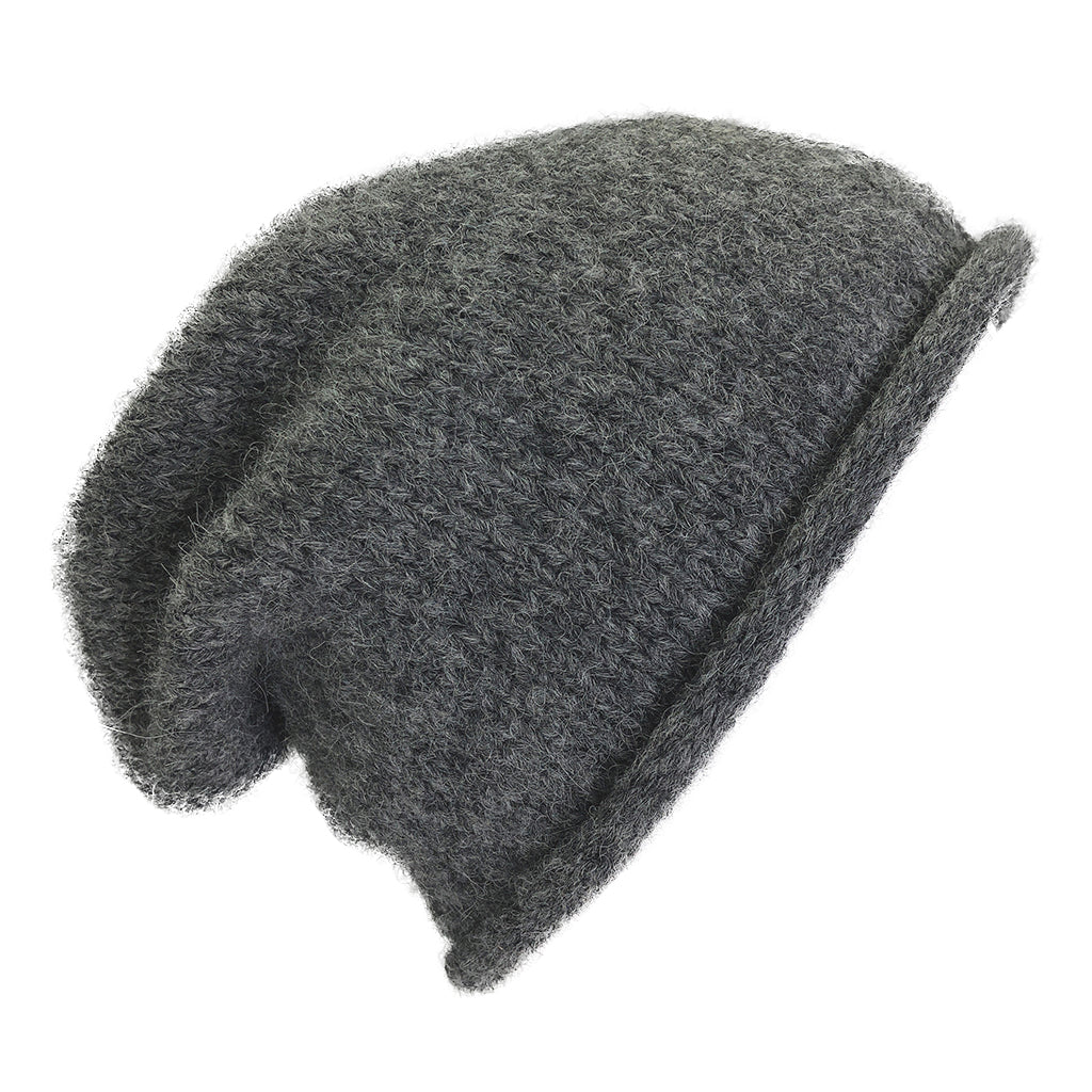 Charcoal Essential Knit Alpaca Beanie | Embroidered Cap