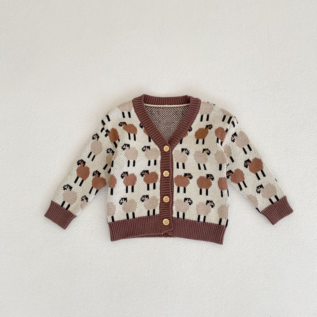 Little Lamb Jacquard V-neck Cotton Yarn Jacket