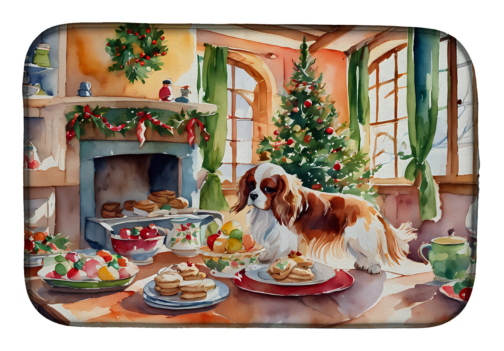 Cavalier Spaniel Christmas Cookies Dish Drying Mat