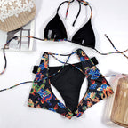 Printed Patchwork Swimwear, Bikini, 3-Piece Set