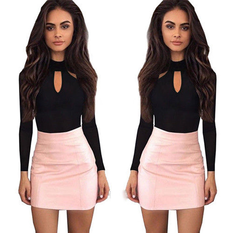 Sexy Black Long-Sleeved Hollow Out Bodysuit for Women