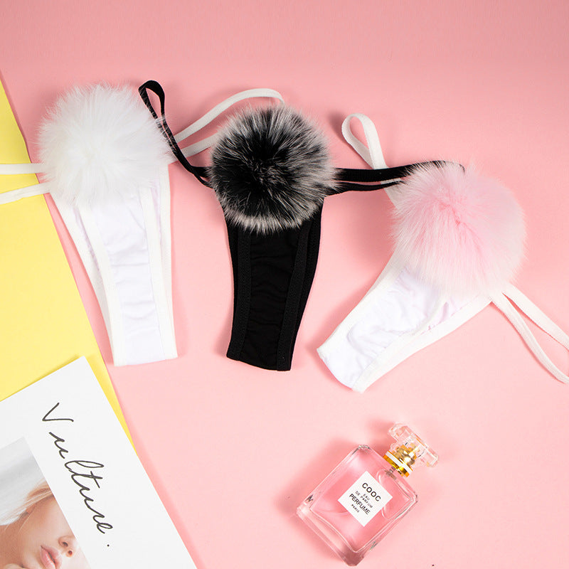Cute Fox Fur Ball Thong with Bunny Tail for Students