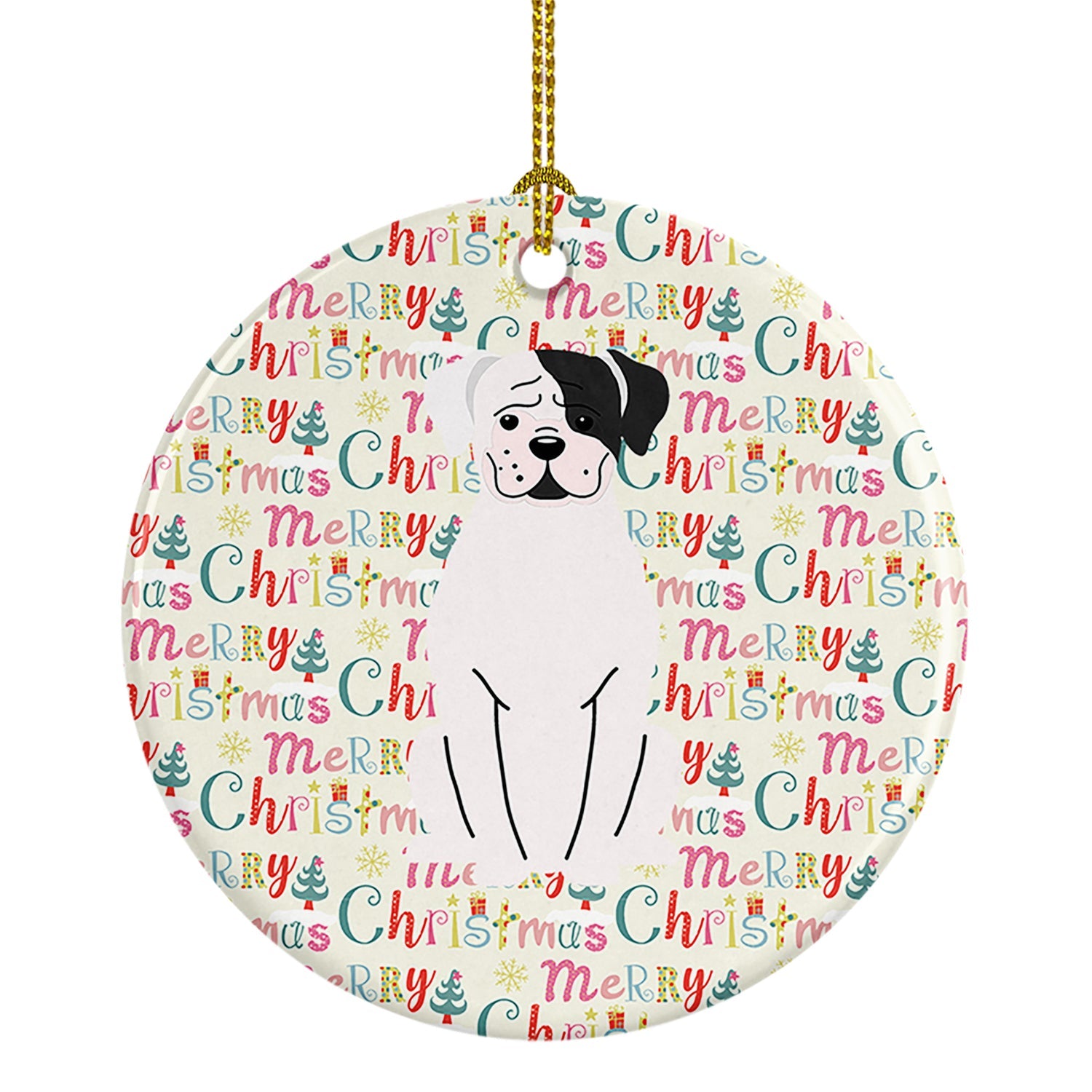 Merry Christmas White Boxer Cooper Ceramic Ornament