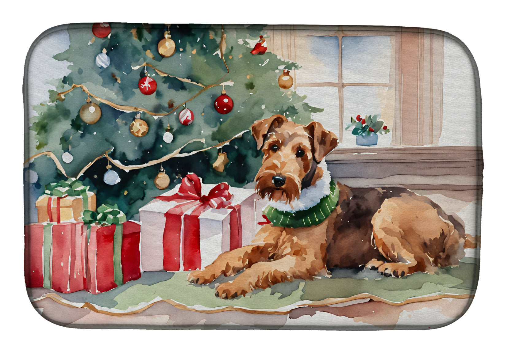 Airedale Terrier Cozy Christmas Dish Drying Mat