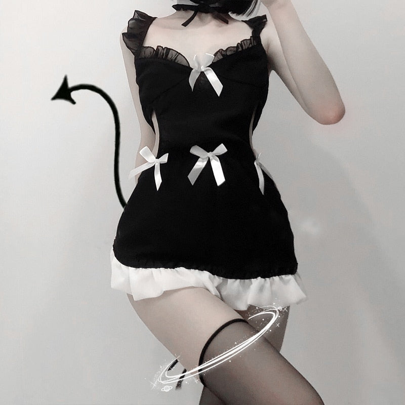 Sweet Bow Backless Maid Outfit with Lingerie Set