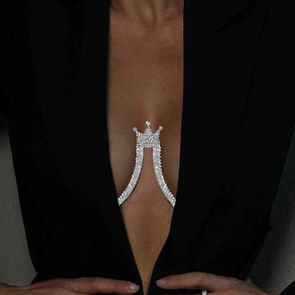 Rhinestone Crown Chest Body Chain