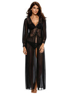 Sheer Lace Long Robe Lingerie Set