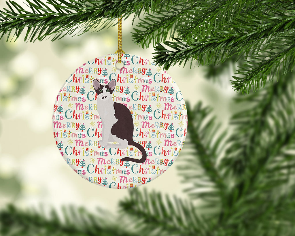 Oriental Bicolor Cat Christmas Ceramic Ornament