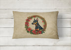 Doberman Pinscher Christmas Flowers Throw Pillow