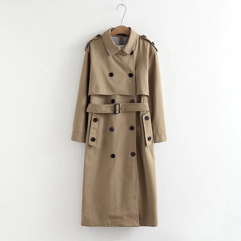 Double-Breasted Slim Trench Coat with Lapel Design