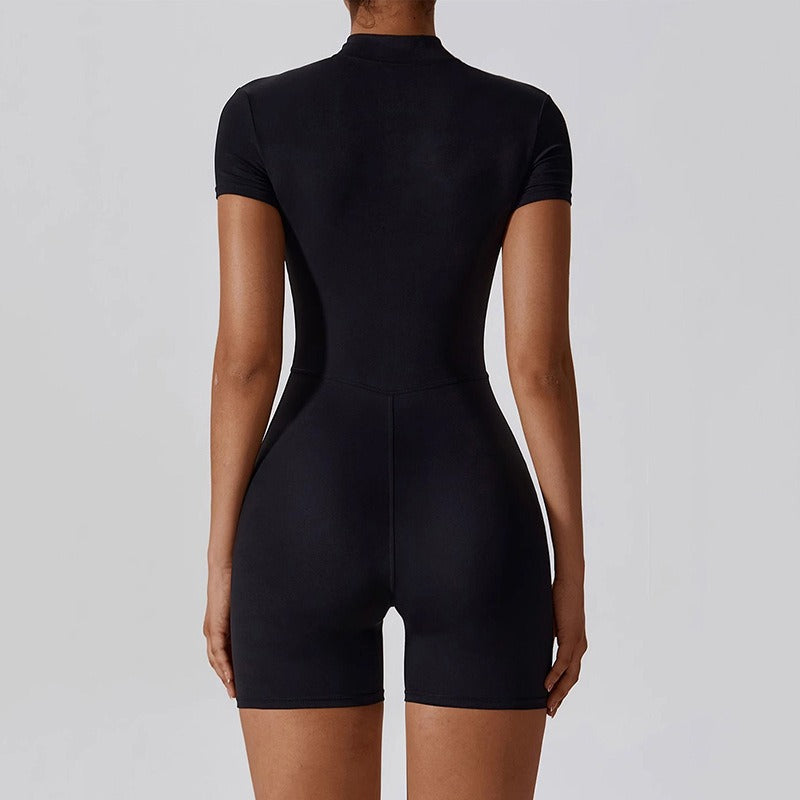 Women's Zip-Up Short Sleeve Yoga Bodysuit