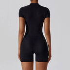 Women's Zip-Up Short Sleeve Yoga Bodysuit