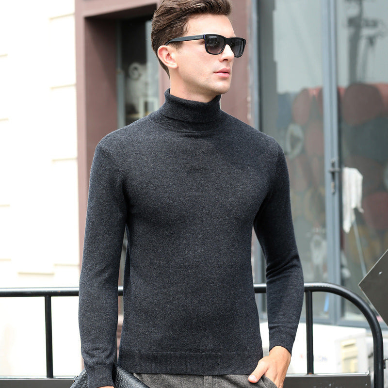 High Collar Solid Color Wool Sweater for Men
