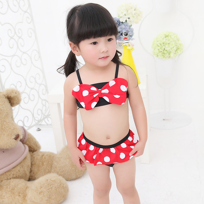 Stylish Striped Girls' Bikini Swimsuit - Mickey Design
