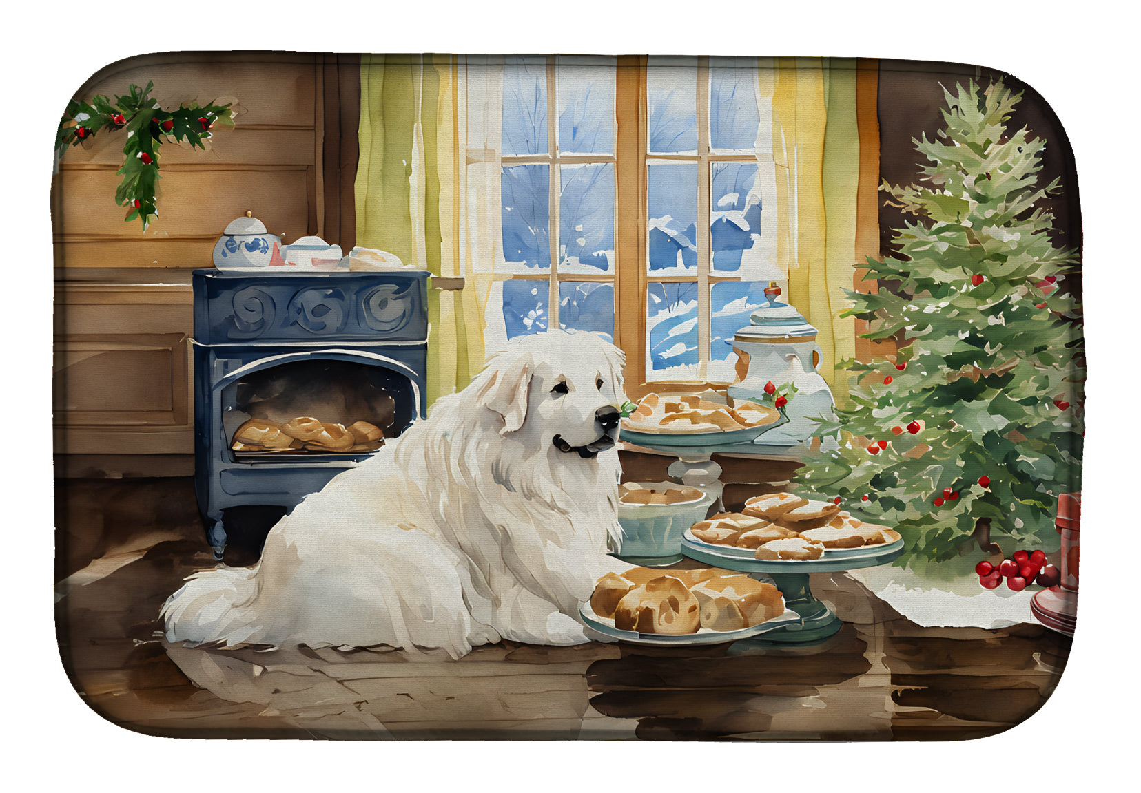 Great Pyrenees Christmas Cookies Dish Drying Mat