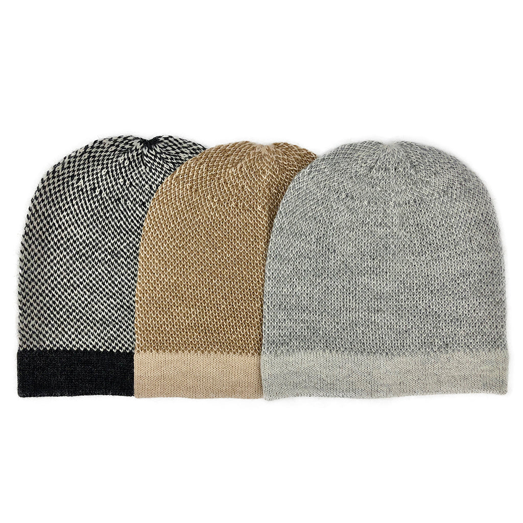Gray Interwoven Alpaca Beanie | Embroidered Cap