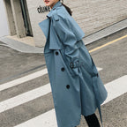 Hong Kong Style Loose Blue Long Coat for Women