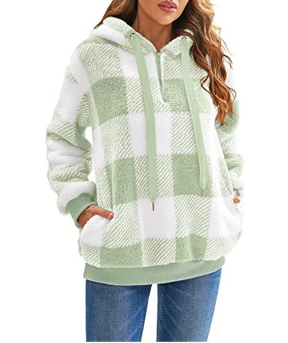 Women's Plaid Long-sleeved Hooded Plush Sweater