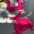 Hot Pink Three-Piece Bikini Set with Skirt