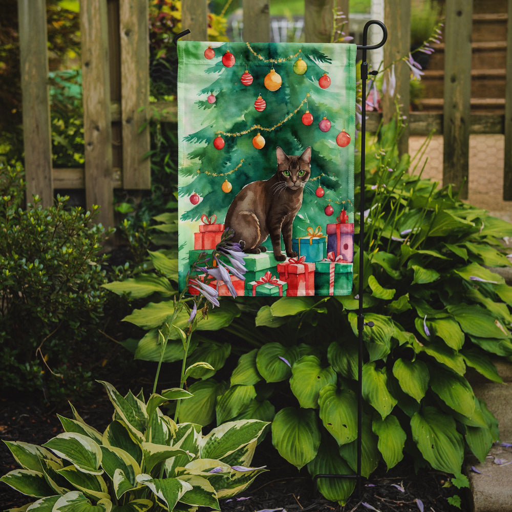 Havana Brown Cat By the Christmas Tree Garden Flag
