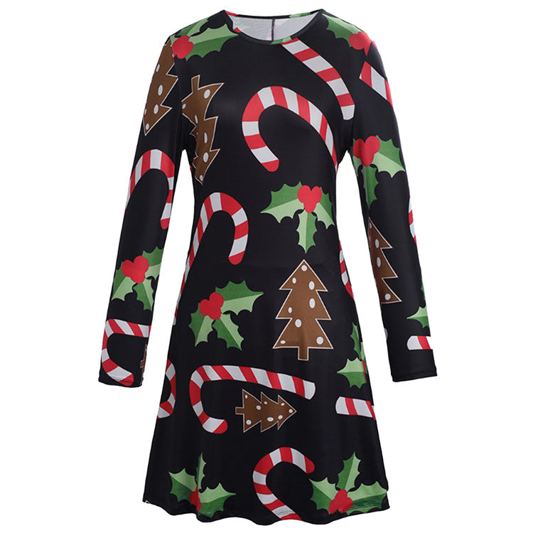 Christmas Candy Cane Dress with Long Sleeves for Women