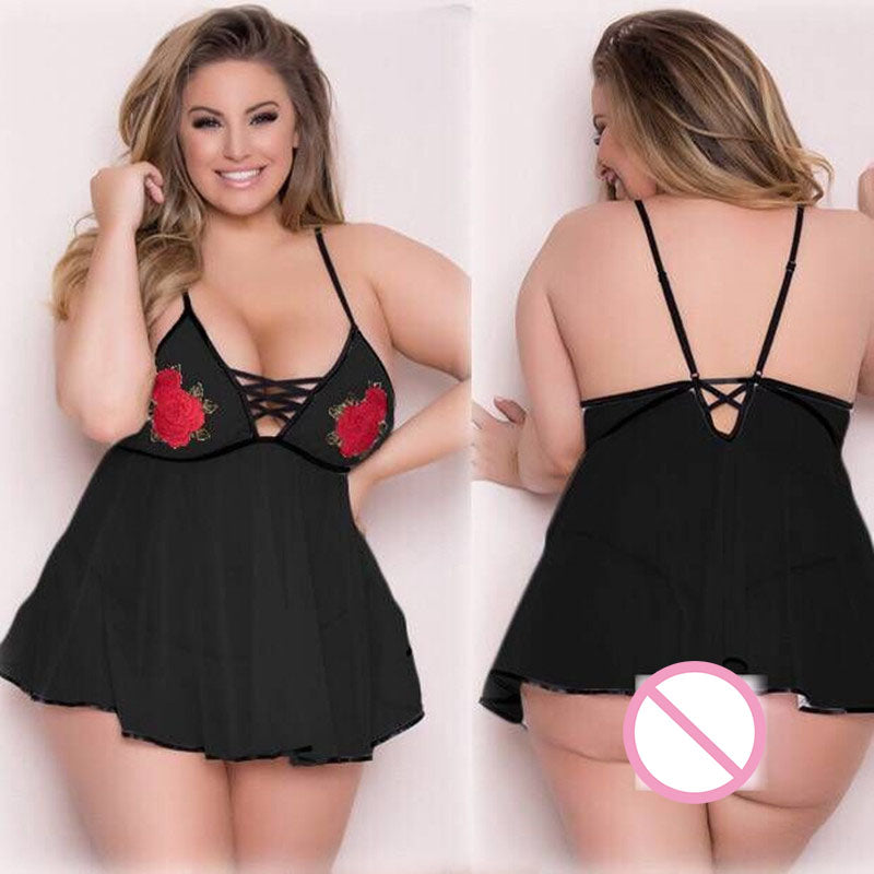 Plus Size Sexy Lace Flower Lingerie Nightgown
