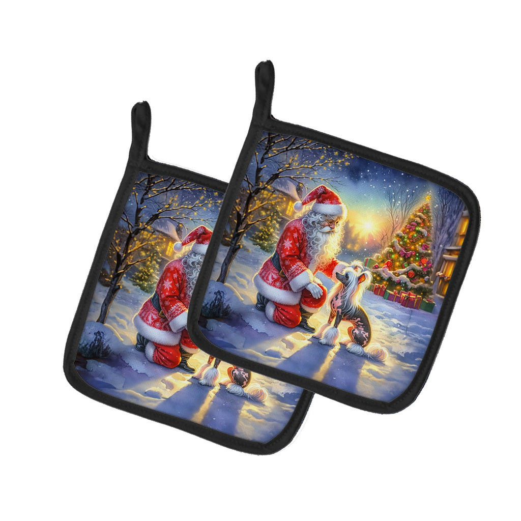 Chinese Crested and Santa Claus Pair of Pot Holders