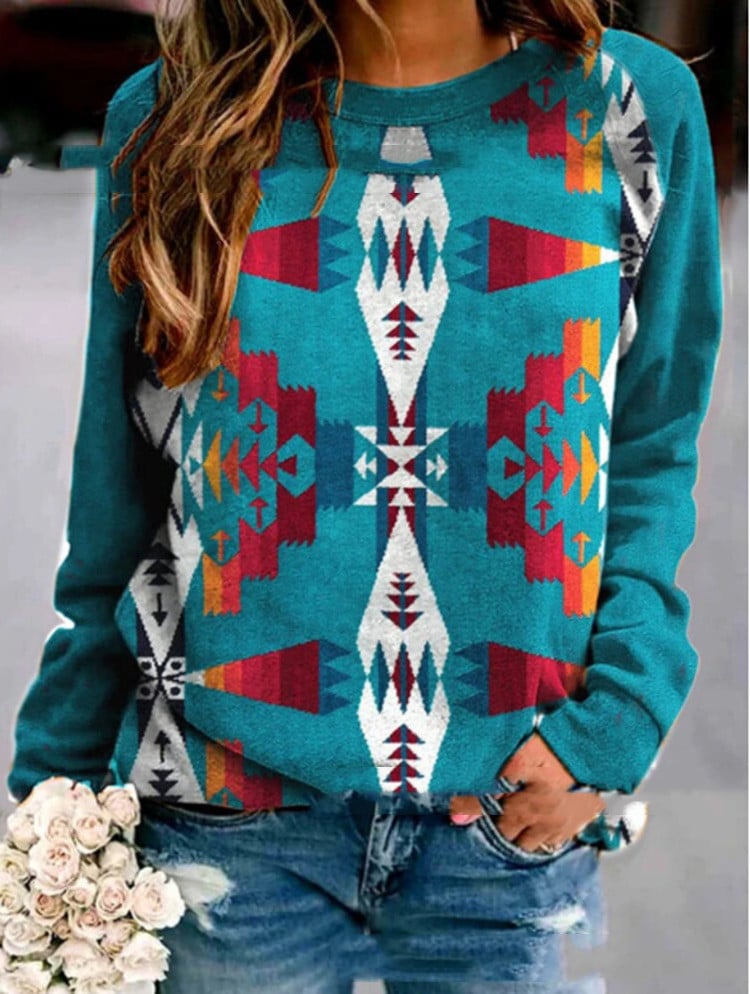 Women's Casual Round Neck Printed Long-sleeve Pullover | Streetwear