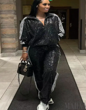 Sequin Pants and Jacket Fashion Set (One Set)