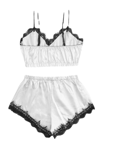 Lace Lingerie Set with Crop Top and Shorts (Two Pieces)