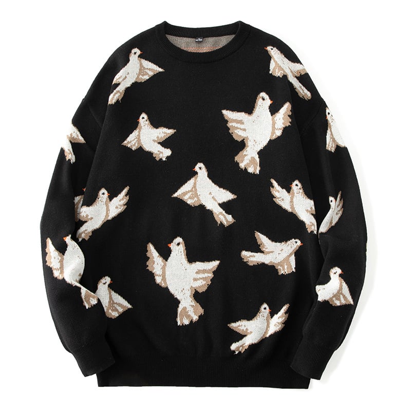 Men's Loose Dove Jacquard Knit Pullover Sweater | Streetwear