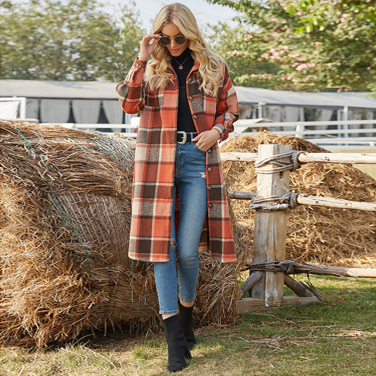 Plaid Belted Hooded Mid-Length Casual Coat