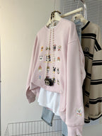 Kitten Embroidery Women's Sweater Coat in Street Fashion