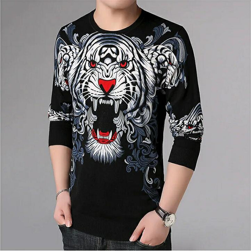 Men's Luxury 3D Tiger Print Knitted Sweater Pullover | Streetwear