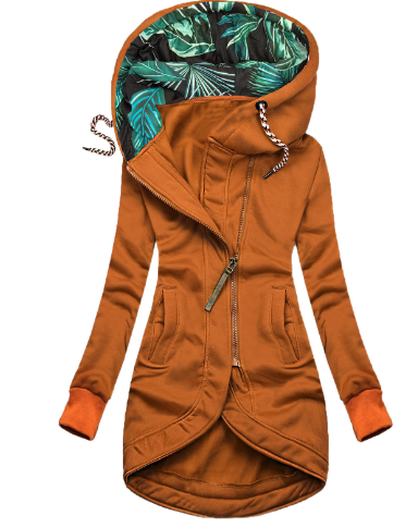 Solid Color Printed Hooded Long Sleeve Jacket