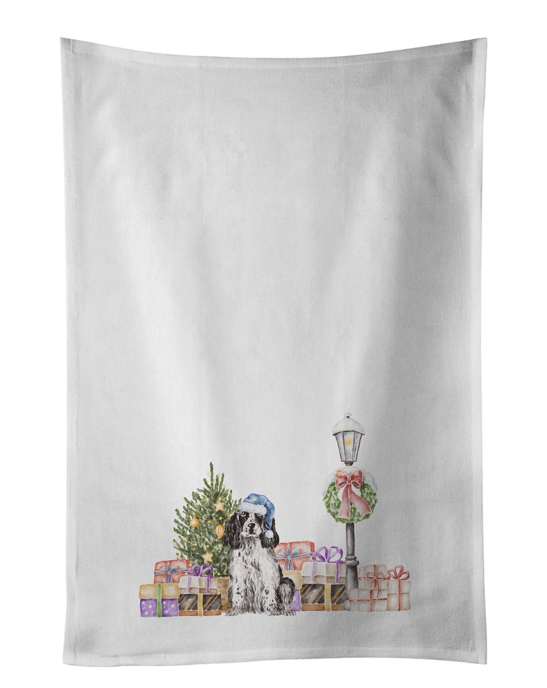 Cocker Spaniel Black and White with Christmas Wonderland Kitchen Towel Set of 2