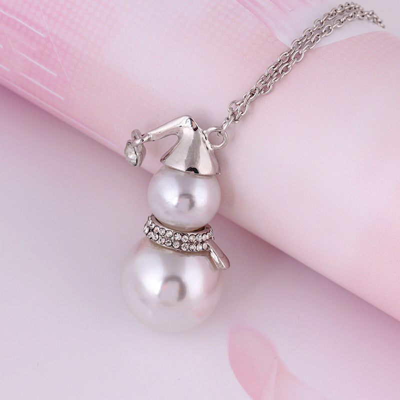 Long Sweater Chain with Pearl Snowman Pendant Necklace