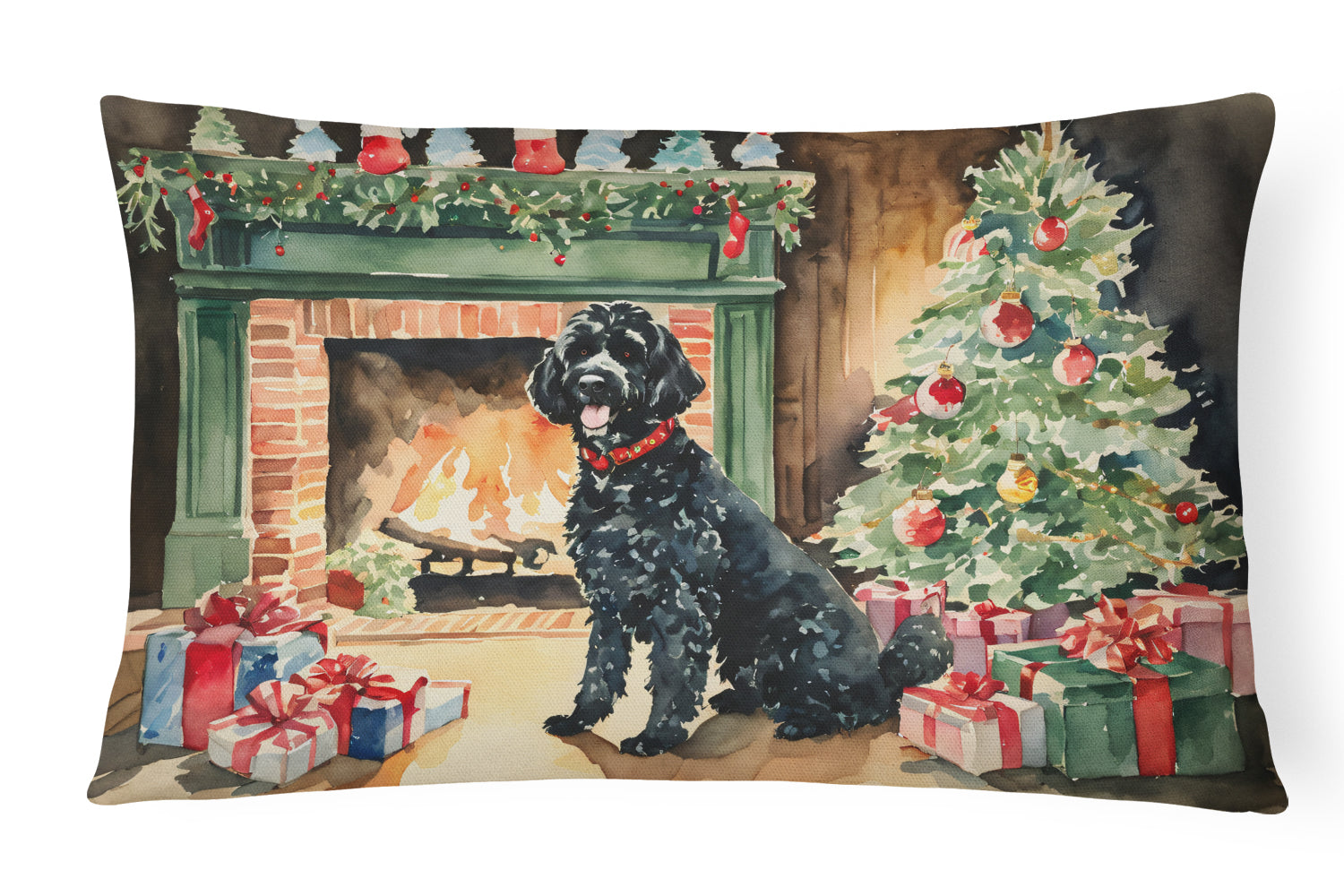 Portuguese Water Dog Cozy Christmas Throw Pillow