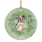 Australian Shepherd Blue Merle Shorthaired Christmas Wreath Ceramic Ornament