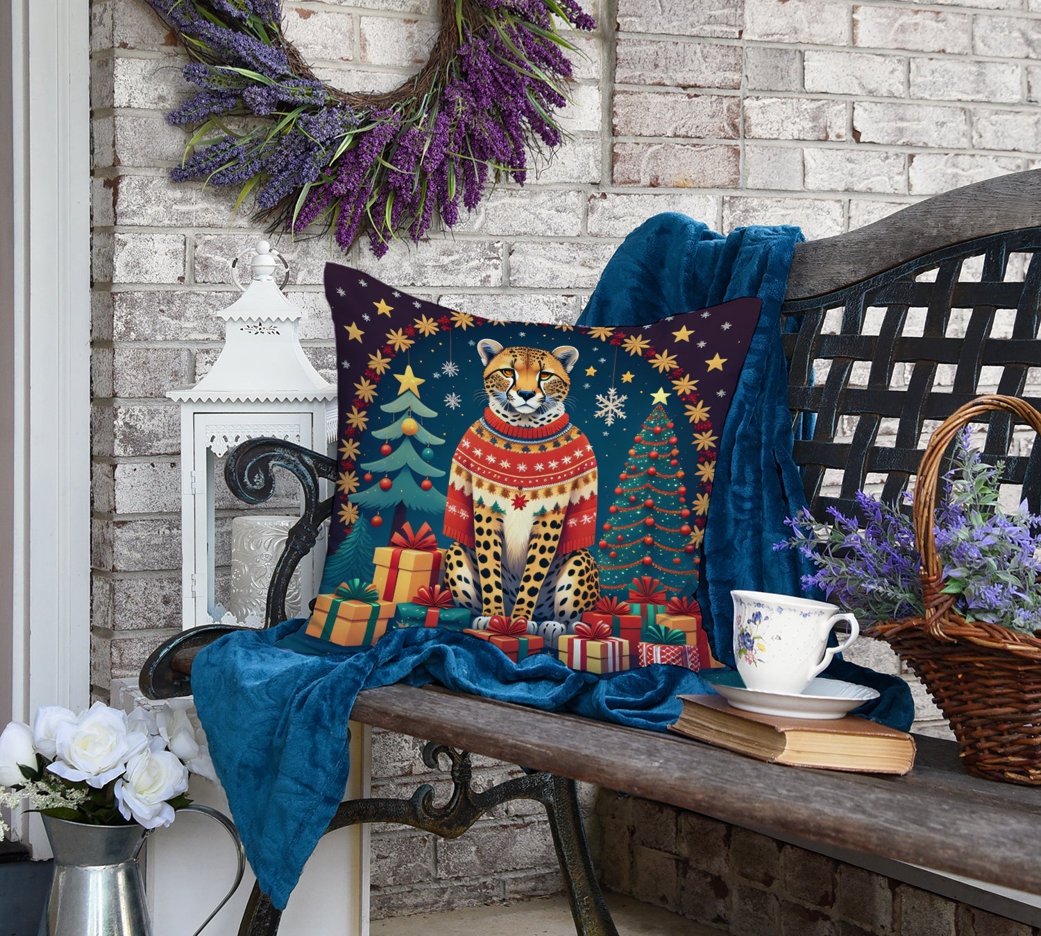Cheetah Christmas Throw Pillow