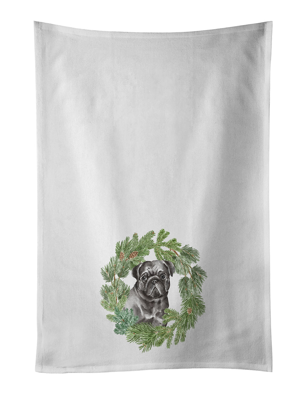 Pug Black Christmas Wreath Kitchen Towel Set of 2