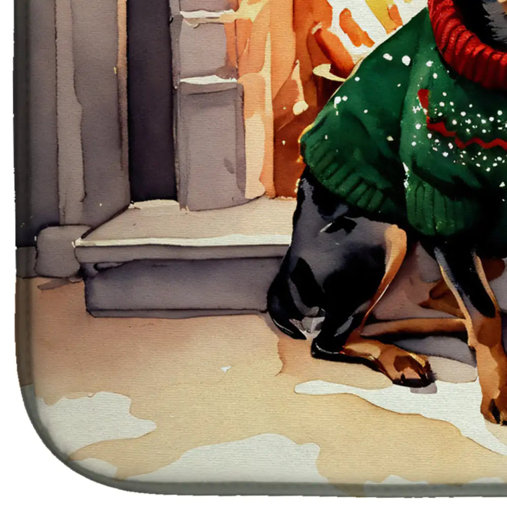 Miniature Pinscher Cozy Christmas Dish Drying Mat