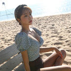 Ins Style Floral Short Sleeve High Waist Bikini Set