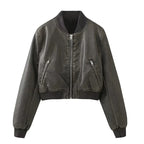 Classic Stand Collar Polished Leather Distressed Coat