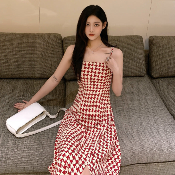 Plaid Dress with Suspenders for Women's Summer Style