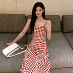 Plaid Dress with Suspenders for Women's Summer Style